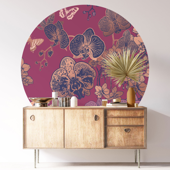 Round / Circle Wall Sticker - Floral pattern