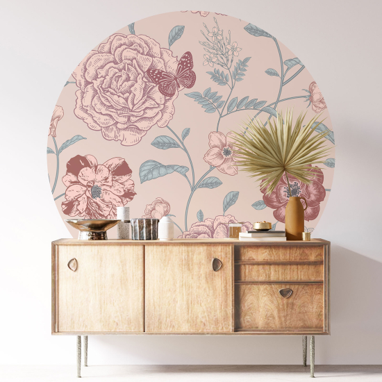 Round / Circle Wall Sticker - Floral pattern