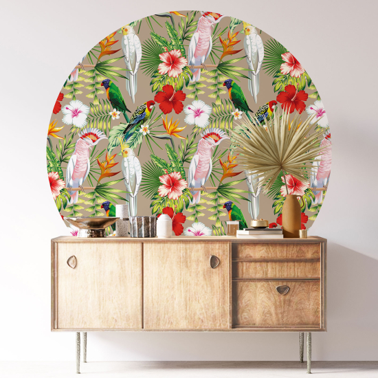 Round / Circle Wall Sticker - Flowers Birds