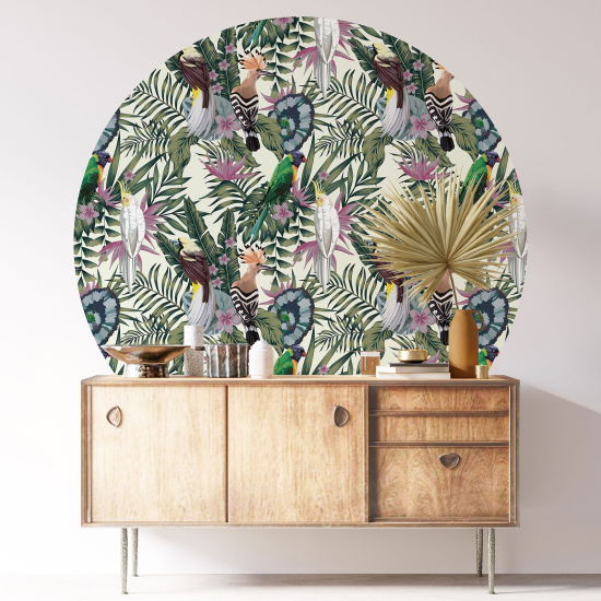 Round / Circle Wall Sticker - Flowers Birds