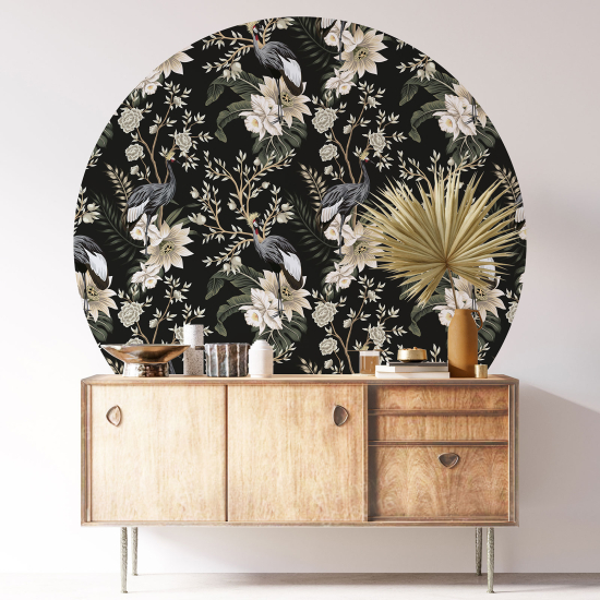 Round / Circle Wall Sticker - Flowers Birds