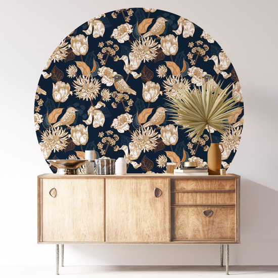 Round / Circle Wall Sticker - Flowers Birds