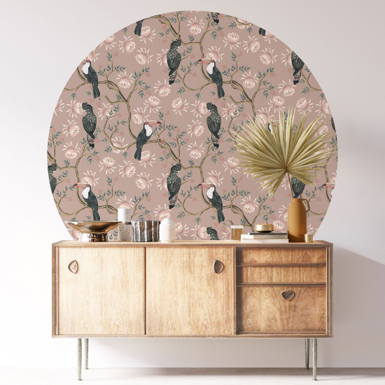 Round / Circle Wall Sticker - Flowers Birds