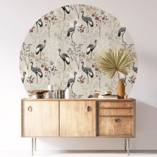 Round / Circle Wall Sticker - Flowers Birds