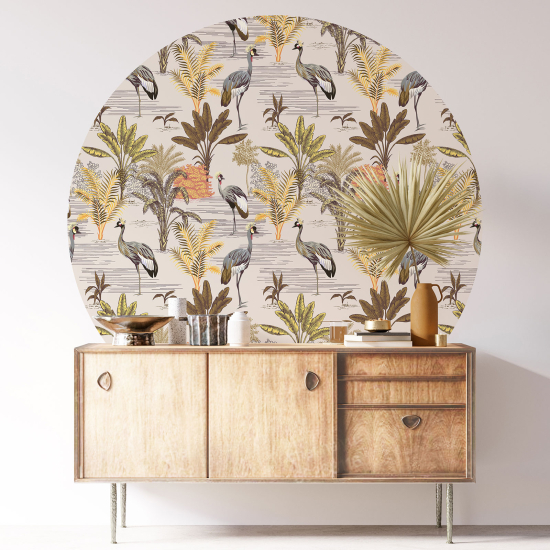 Round / Circle Wall Sticker - Flowers Birds