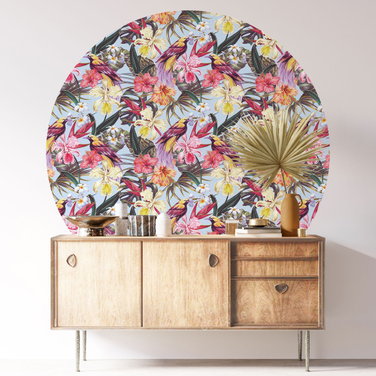 Round / Circle Wall Sticker - Flowers birds