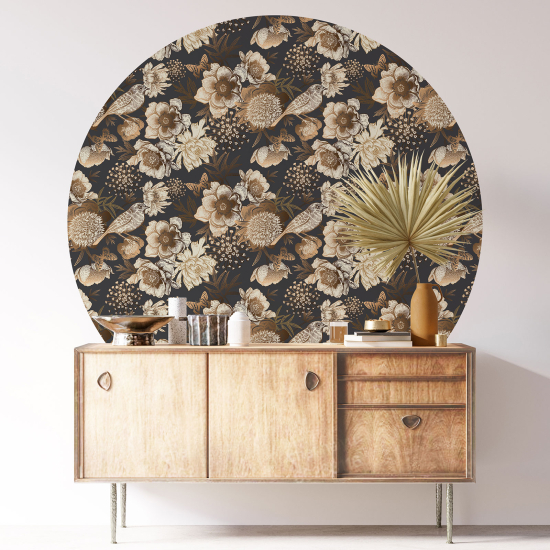 Round / Circle Wall Sticker - Flowers birds