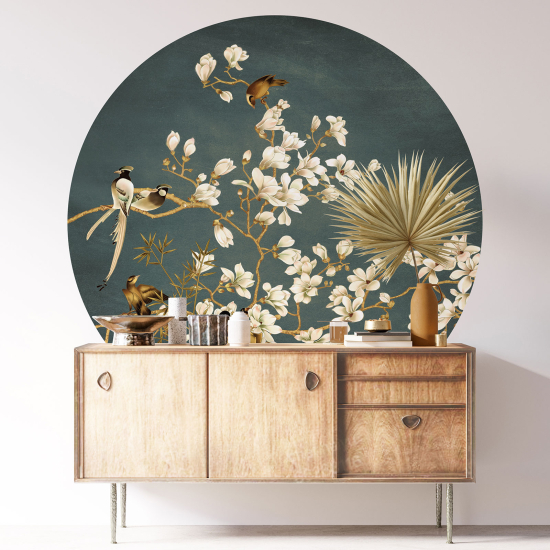 Round / Circle Wall Sticker - Flowers Birds