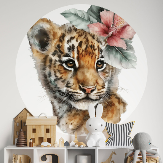 Round / Circle Wall Sticker for Kids - Baby Leopard