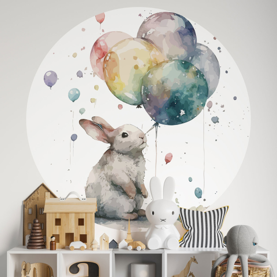 Round / Circle Wall Sticker for Kids - Balloon Rabbit