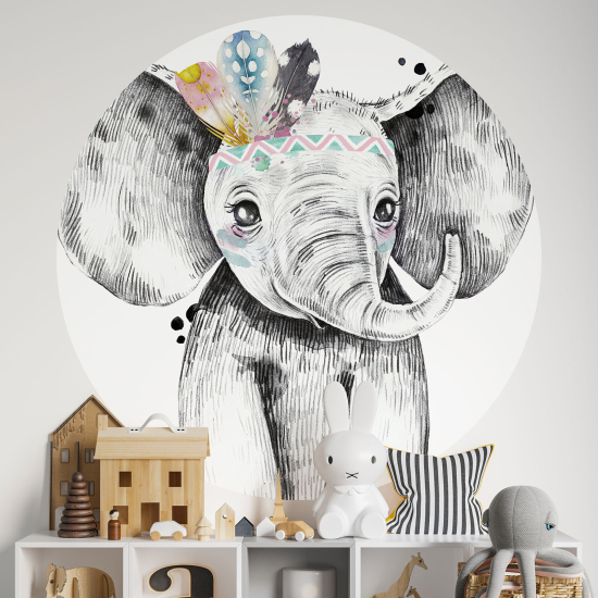 Round / Circle Wall Sticker for Kids - Elephant