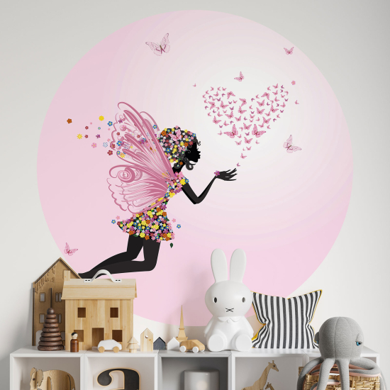 Round / Circle Wall Sticker for Kids - Fairy hearts butterflies