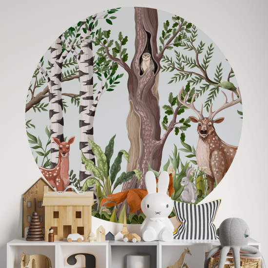 Round / Circle Wall Sticker for Kids - Forest Animals