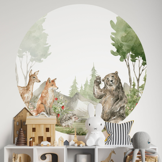 Round / Circle Wall Sticker for Kids - Forest Animals