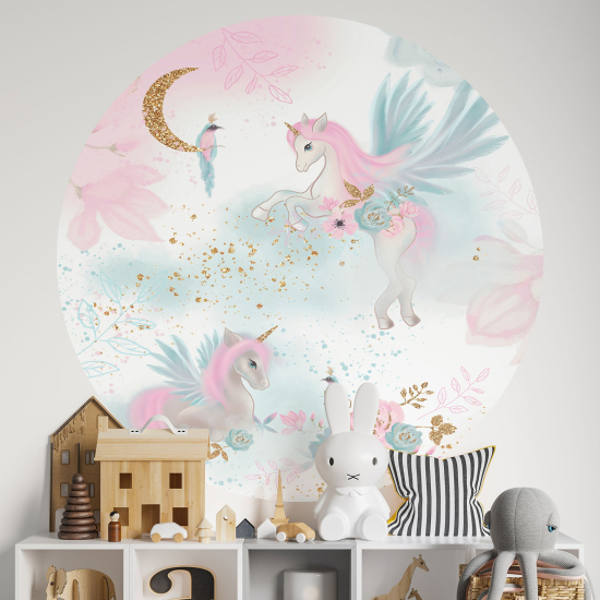 Round / Circle Wall Sticker for Kids - Glitter Unicorns