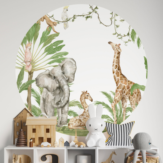 Round / Circle Wall Sticker for Kids - Jungle Animals