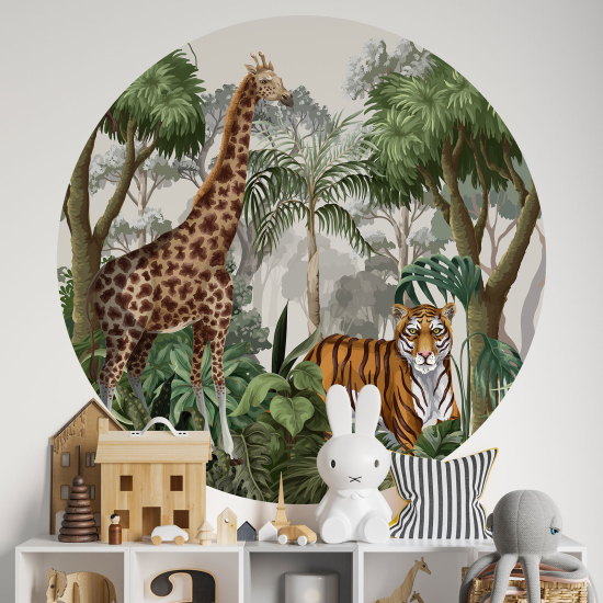 Round / Circle Wall Sticker for Kids - Jungle Animals