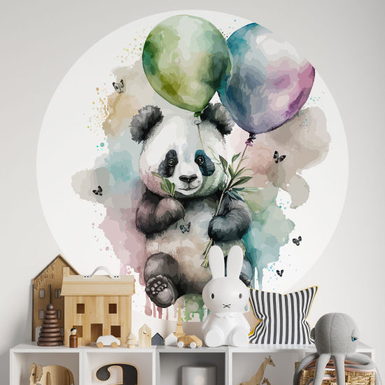 Round / Circle Wall Sticker for Kids - Panda balloons