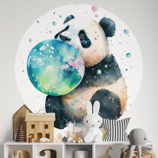 Round / Circle Wall Sticker for Kids - Panda bubble