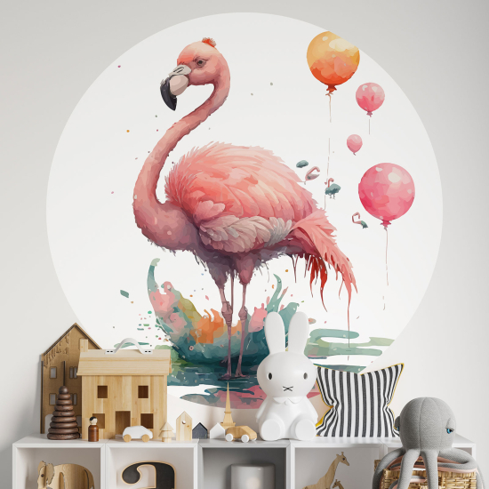 Round / Circle Wall Sticker for Kids - Pink flamingo