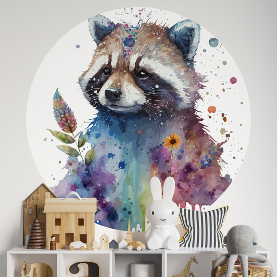 Round / Circle Wall Sticker for Kids - Raccoon