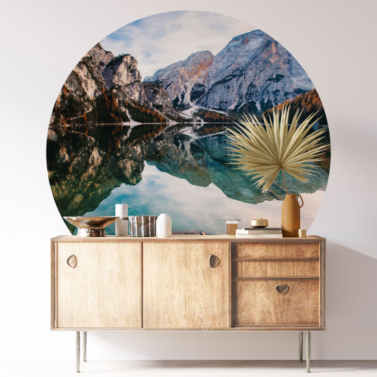 Round / Circle Wall Sticker - Lake Mountains