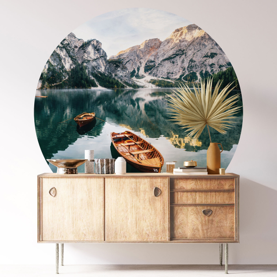 Round / Circle Wall Sticker - Lake Mountains