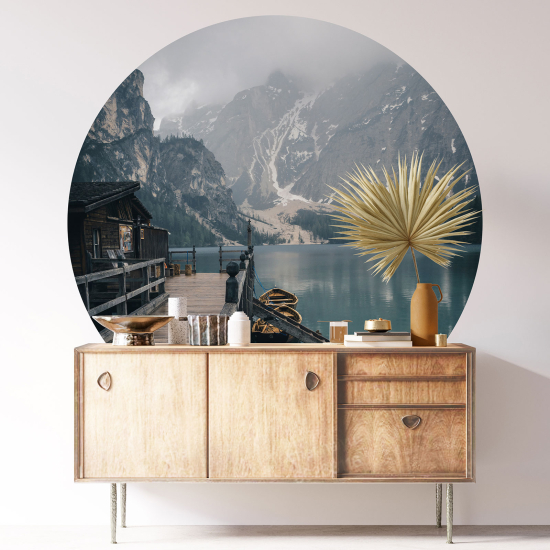 Round / Circle Wall Sticker - Lake Mountains