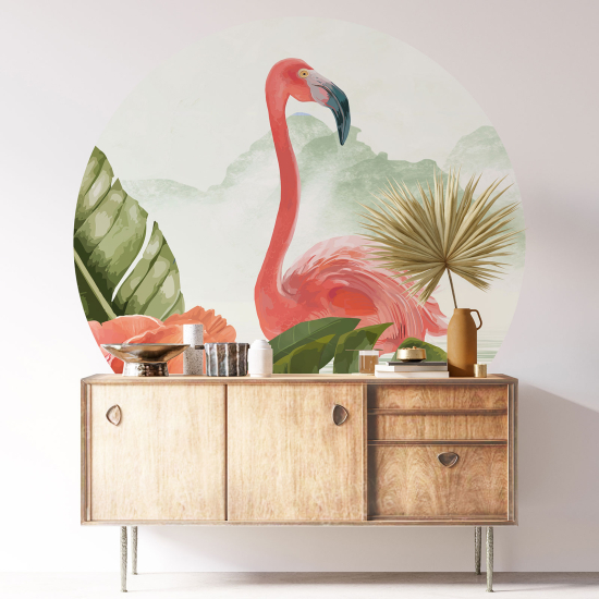 Round / Circle Wall Sticker - Pink flamingo