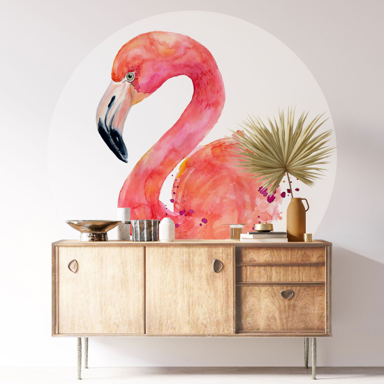 Round / Circle Wall Sticker - Pink flamingo