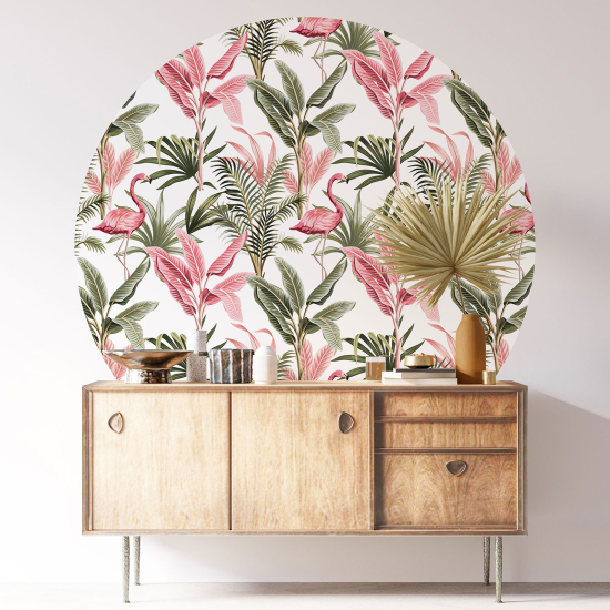 Round / Circle Wall Sticker - Pink Flamingos