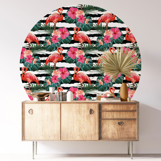 Round / Circle Wall Sticker - Pink Flamingos