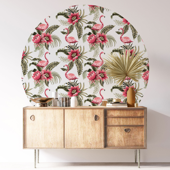 Round / Circle Wall Sticker - Pink Flamingos