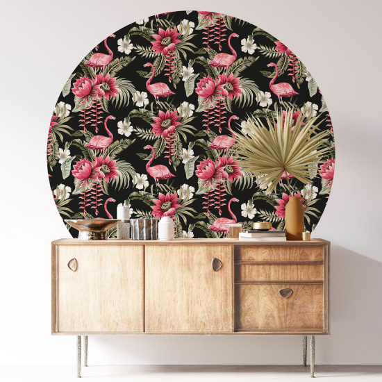 Round / Circle Wall Sticker - Pink Flamingos