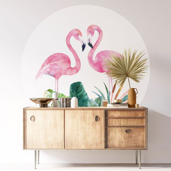 Round / Circle Wall Sticker - Pink Flamingos