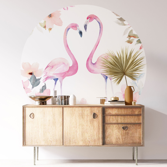 Round / Circle Wall Sticker - Pink Flamingos