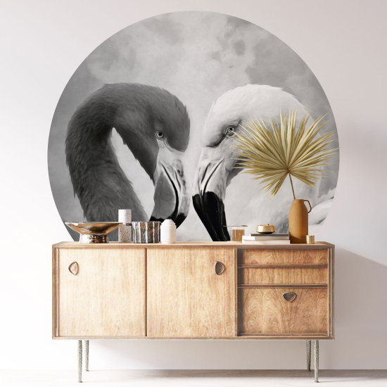 Round / Circle Wall Sticker - Pink Flamingos