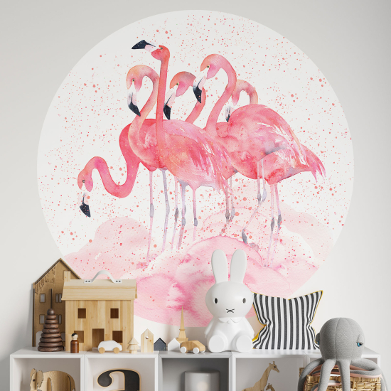 Round / Circle Wall Sticker - Pink flamingos