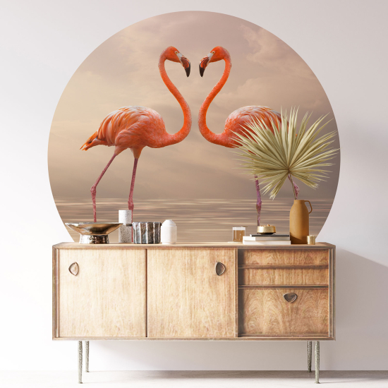 Round / Circle Wall Sticker - Pink Flamingos