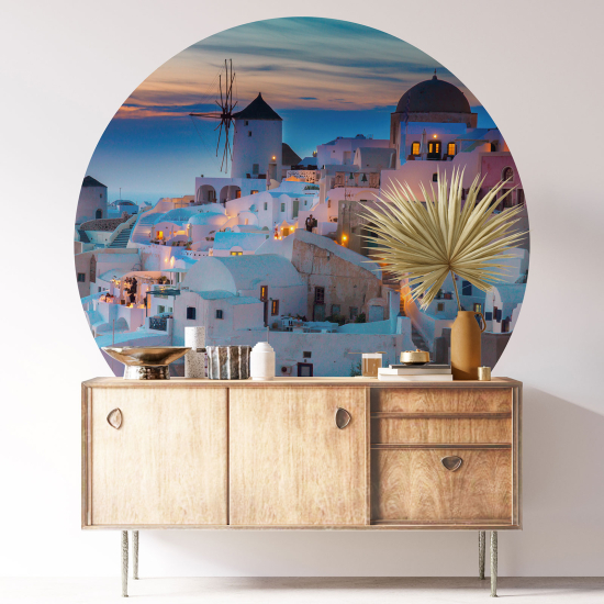 Round / Circle Wall Sticker - Santorini Greece