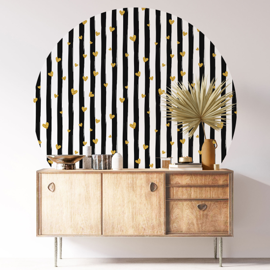 Round / Circle Wall Sticker - Striped Hearts