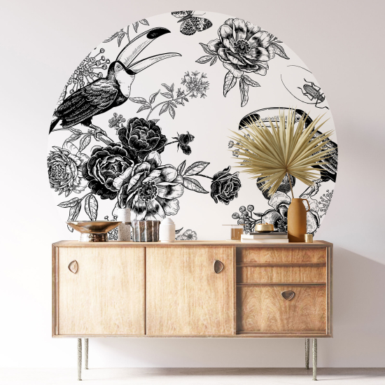 Round / Circle Wall Sticker - Toucan Flowers