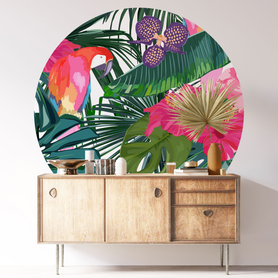 Round / Circle Wall Sticker - Tropical pattern