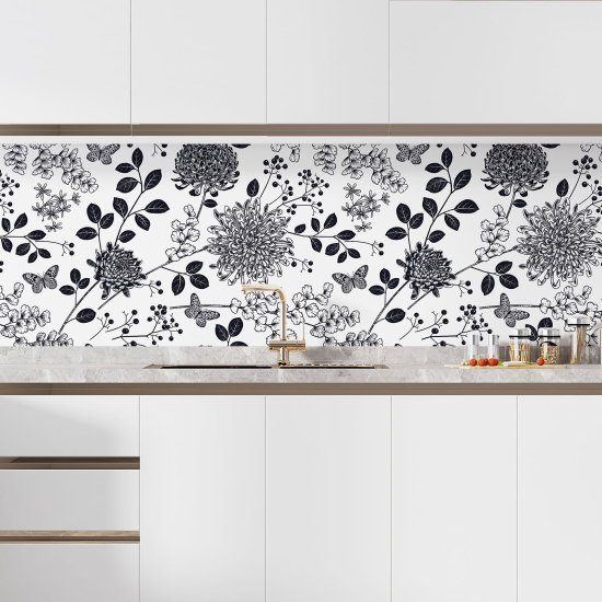 Self Adhesive Kitchen Splashback - Butterfly flowers