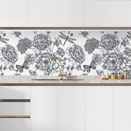 Self Adhesive Kitchen Splashback - Butterfly flowers