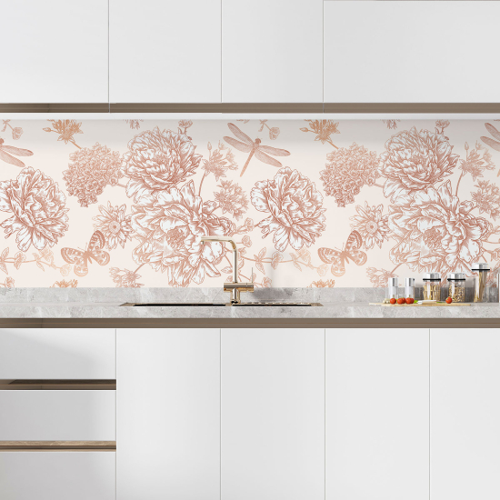 Self Adhesive Kitchen Splashback - Butterfly flowers