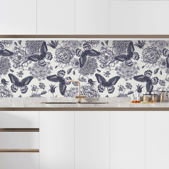 Self Adhesive Kitchen Splashback - Butterfly flowers