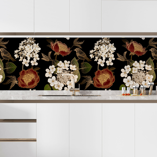 Self Adhesive Kitchen Splashback - Flowers birds