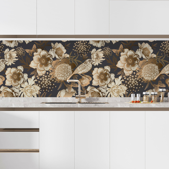 Self Adhesive Kitchen Splashback - Flowers birds