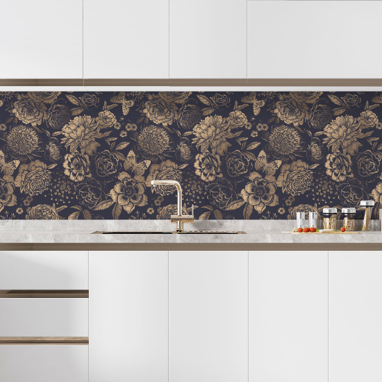 Self Adhesive Kitchen Splashback - Flowers Butterflies